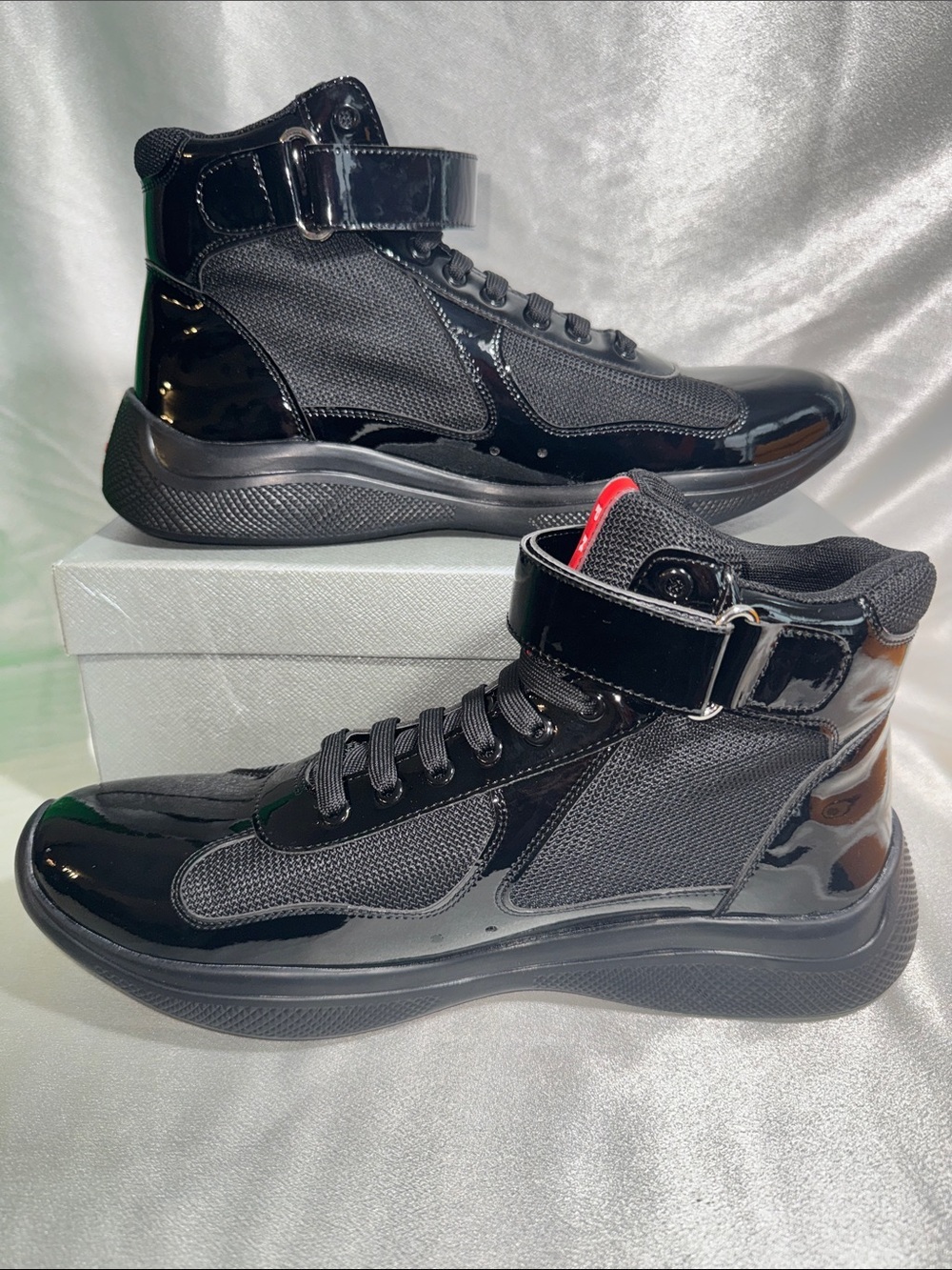 PRADA America's Cup high-top sneakers in black patent leather🔥New! - Picture 4 of 13